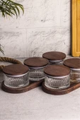 Snippy Bella 8 Parça Tepsili Ahşap Vakumlu Kapaklı Cam Kahvaltılık Çok Amaçlı Cam Çerezlik 235ml - 4