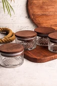 Snippy Milla Kare Tepsili 4'lü Ahşap Vakumlu Kapaklı Cam Kahvaltılık Çok Amaçlı Cam Çerezlik 230 ml thumbnail 7