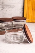 Snippy Bella 4 Parça Tepsili Ahşap Vakumlu Kapaklı Cam Kahvaltılık Çok Amaçlı Cam Çerezlik 235 ml - 5