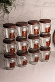 Snippy Fatty - 12'li Vakumlu Ahşap Kapaklı Etiketli Cam Baharatlık Takımı Saklama Kabı Seti 580 ml - 5