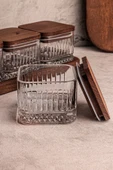 Snippy Bella Kare 10 Parça Tepsili Ahşap Vakumlu Kapaklı Cam Kahvaltılık Çok Amaçlı Cam Çerezlik 230ml - 2