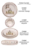 Snippy Family-14 Parça Porselen Kenarları Silik Vintage Tuval Model Kahvaltı Takımı 6 Kişilik Kahvaltı Seti - 8