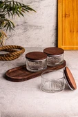 Snippy Bella 4 Parça Tepsili Ahşap Vakumlu Kapaklı Cam Kahvaltılık Çok Amaçlı Cam Çerezlik 235 ml - 2