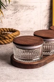 Snippy Bella 4 Parça Tepsili Ahşap Vakumlu Kapaklı Cam Kahvaltılık Çok Amaçlı Cam Çerezlik 235 ml - 3