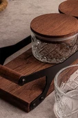 Snippy Grade Milla Yuvarlak 8 Parça Tepsili Ahşap Vakumlu Kapaklı Tepsili Cam Kahvaltılık Çerezlik 235 ml - 4