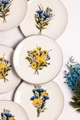 Snippy Flowy - 6 Parça Porselen Kahvaltı Takımı Pasta Seti Kenarları Silik Vintage Tuval Model Tabak 21cm - 7