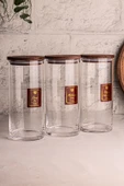 Snippy Story - 3'lü Etiketli Cam Jumbo Saklama Kabı Baharatlık Takımı 1150 ml - Erzak Saklama Kabı Seti - 3