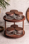 Snippy Tomby Milla - 7 Parça Ahşap Döner Standlı Vakumlu Kapaklı Cam Saklama Kabı Baharatlık Seti 235 ml thumbnail 1