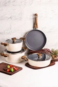 Snippy Radisson Crystal - 7 Parça Granit Tencere Seti Krem Mastercook Yapışmaz Cyrstal Tencere Tava Seti - 1