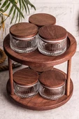 Snippy Tomby Bella - 7 Parça Ahşap Döner Standlı Vakumlu Kapaklı Cam Saklama Kabı Baharatlık Seti 235 ml thumbnail 5