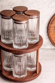 Snippy Tomira - 9 Parça Ahşap Döner Standlı Vakumlu Kapaklı Cam Saklama Kabı Baharatlık Seti 450 ml thumbnail 7