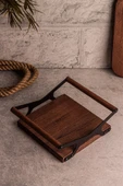 Snippy Grade - Ahşap Tepsi Metal Detay Tepsi 4 Yuvarlak Kare Elysia Timeless Uyumlu Çay Kahve Sunum Tepsisi thumbnail 6
