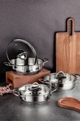 Snippy Mango Kitchen - 19 Parça Çelik Çeyiz Seti Çelik Çaydanlık Çelik Tencere Seti Çelik Sahan Seti - 8