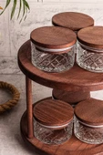 Snippy Tomby Milla - 7 Parça Ahşap Döner Standlı Vakumlu Kapaklı Cam Saklama Kabı Baharatlık Seti 235 ml thumbnail 2