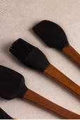 Snippy Milly Siyah - 4'lü Akasya Saplı Siyah Silikon Spatula Seti 21 cm Mutfak Seti Doğal Kaşık Seti - 5