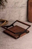 Snippy Grade - Ahşap Tepsi Metal Detay Tepsi 4 Yuvarlak Kare Elysia Timeless Uyumlu Çay Kahve Sunum Tepsisi thumbnail 3
