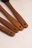 Snippy Milly Siyah - 4'lü Akasya Saplı Siyah Silikon Spatula Seti 21 cm Mutfak Seti Doğal Kaşık Seti - 3
