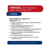 Ferrocel 30 Kapsül Demir, Vitamin C Ve D3 Içeren Takviye Edici Gıda 600 Mg thumbnail 2