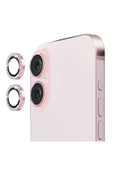 Apple iPhone 16 Uyumlu Taşlı Model Kamera Cam Koruyucu - Pembe - 1