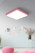 Voxify Büyük Boy Kare Pembe 18w Tavan Led Aydınlatma Armatür Salon Avize Aydınlatma Metal Kasa Beyaz Işık - 1