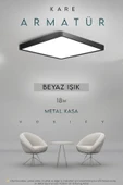 Voxify Siyah Kasa Kare Beyaz Işık Tavana Sıfır Led Armatür Aplik Avize Lambası Aydınlatma 22cm Çapında - 1