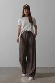 Beli Lastikli Bol Paça Pantolon - Kahve - 2