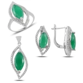 Gümüş Opak Zümrüt Zirkon Taşlı Set - 1