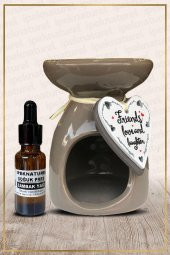 Kahve Seramik Buhurdanlık Kalp Friendly ve Özel Üretim Zambak Yağı Setli - 1