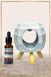 Ahşap Ayaklı Bal Beteği Temalı Beyaz Buhurdanlık ve Lavanta Yağı Setli - 1