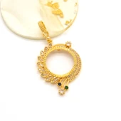 Yarım Altın Çerçeveli Kolye Ucu Altın Kaplama Yuvarlak TGR-617 - 3