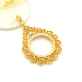 Tam Altın Çerçeveli Kolye Ucu Altın Kaplama Çiçek Model TGR-602 - 3