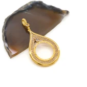 Yarım Altın Çerçeveli Kolye Ucu Altın Kaplama İşlemeli TGR-707 - 1