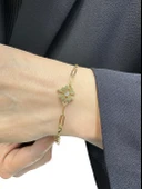 İtalyan Işıltılı Ataç Yonca Çok Şık Altın Bileklik thumbnail 2