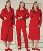 Mecit 6500 Bayan Hamile Kırmızı Sabahlıklı Gecelik Pijama Takımı - 1