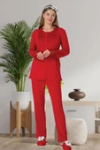 Mecit 6500 Bayan Hamile Kırmızı Sabahlıklı Gecelik Pijama Takımı - 3