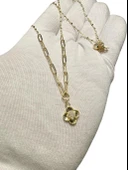 İtalyan Işıltılı Ataç Zincir Yonca Çok Şık Günlük Altın Kolye thumbnail 2