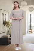 Mecit 6049 Bayan Vizon Büyük Beden Dantelli Kısa Kollu Gecelik thumbnail 2
