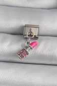 316L Çelik Gümüş Renk Sallantı Zirkon Taşlı Ruj Model Nomination Charm - TJ-BC1113 - 1