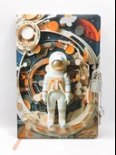 3D Görünümlü Hatıra Defteri (Günlük) Kilitli Defter 80 yaprak - Turuncu Astronot thumbnail 1