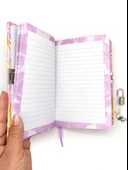 Çiçek Ebru Desen Hatıra Defteri (Günlük) Kilitli Defter 80 yaprak - Mor thumbnail 3