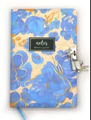 Çiçek Ebru Desen Hatıra Defteri (Günlük) Kilitli Defter 80 yaprak - Mavi - 1