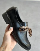 Kadın Siyah Deri Leopar Babet - 3