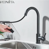 Venita Siyah Spiralli Mutfak Eviye Bataryası Dekor Musluk Çift Akış Sistemli thumbnail 3