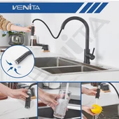 Venita Siyah Spiralli Mutfak Eviye Bataryası Dekor Musluk Çift Akış Sistemli thumbnail 6