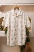 Oversize (Bol Kesim) Kısa Kollu Desenli Yazlık Spor Keten Gömlek thumbnail 1
