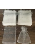 BUTİK CENTER Kırık Beyaz Tül  Kese Organze Pullu Çerez Kesesi 12x14 Cm ADET SEÇİNİZ - 1