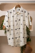 Oversize (Bol Kesim) Kısa Kollu Desenli Yazlık Spor Keten Gömlek thumbnail 5