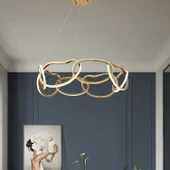 Apliqa Quon 8'li Gold 150 Watt Yuvarlak Modern Sarkıt Salon Led Avize thumbnail 1