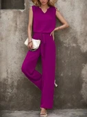 Kadın Kolsuz V Yakalı Aerobin Bluz Ve Belden Kuşaklı Pantolon Ikili Takım thumbnail 1