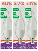 (3 Adet) Şavk 5,5W (37W) Sarı Işık (3000K) E14 Duylu (İnce Duy) Led Kıvrık Ampul thumbnail 1